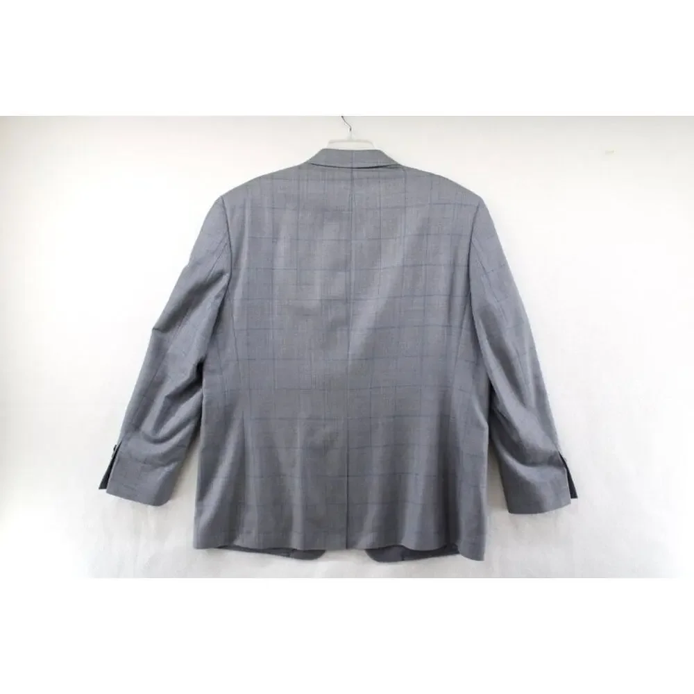 Ralph Lauren Blazer Mens 46R Gray Blue Windowpane plaid Silk Wool Office Stylish